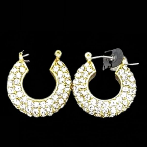 SOLD: Crystal Rhinestone Gold Plated Hoop Earrings - Picture 1 of 4